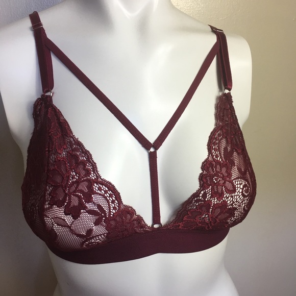 Red wine floral lace bralette super sexy Large - Picture 2 of 8